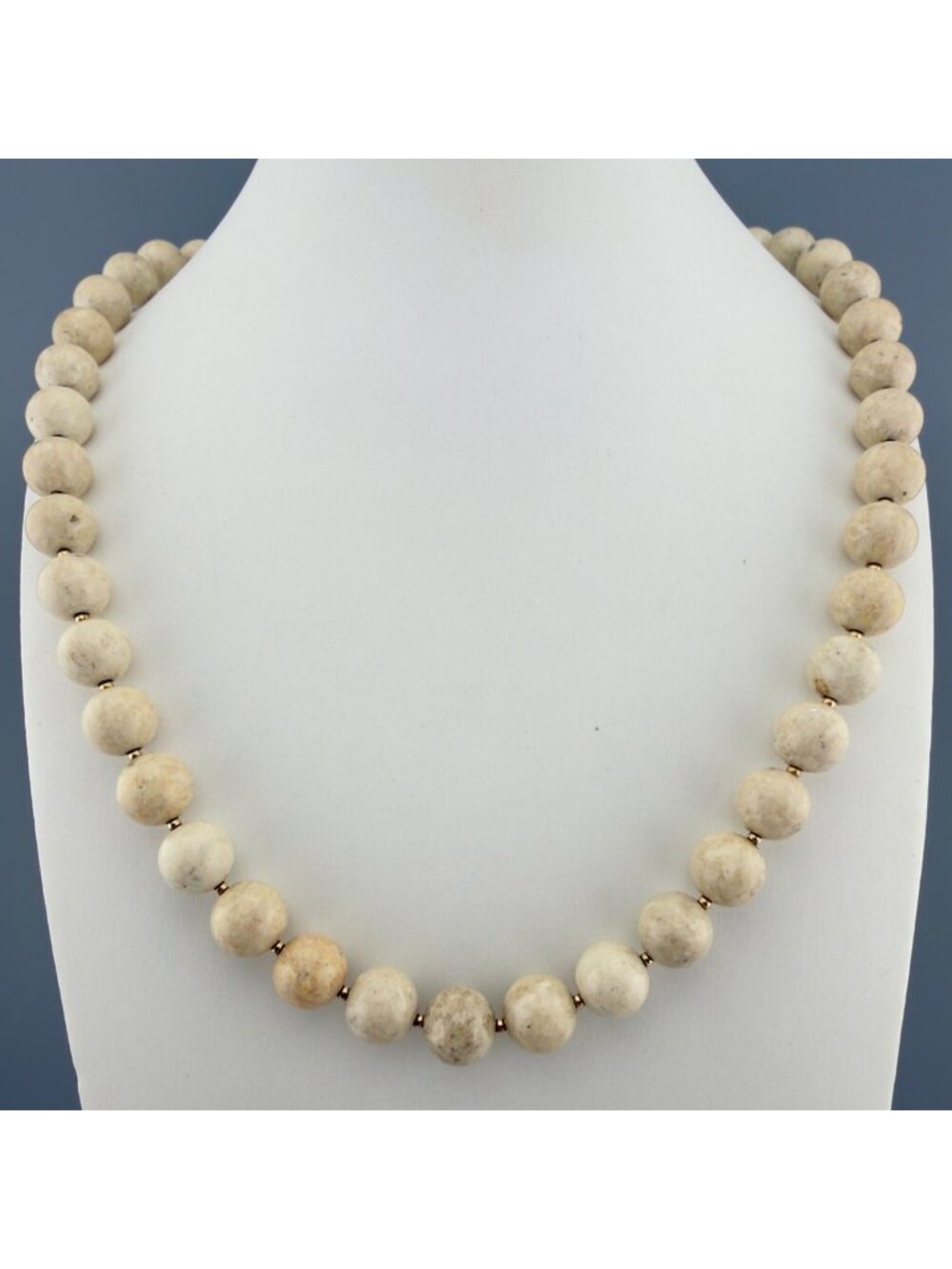 Polished Stone Fossil Jasper Bead Necklace 20” Single Strand